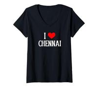 Femme Souvenir de Voyage en Famille Indienne I Love Chennai T-Shirt avec Col en V