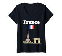 Femme Souvenir de Voyage France Amoureux de Paris Drapeau français T-Shirt avec Col en V