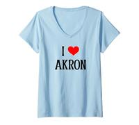 Femme Souvenir de Voyage « I Love Akron I Heart » T-Shirt avec Col en V