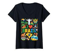 Femme Souvenir de Voyage I Love Brazil Racines brésiliennes T-Shirt avec Col en V