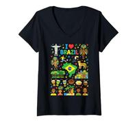Femme Souvenir de Voyage I Love Brazil Racines brésiliennes T-Shirt avec Col en V