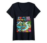 Femme Souvenir de Voyage « I Love Phi Phi Islands » en Thaïlande T-Shirt avec Col en V