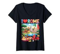 Femme Souvenir de Voyage « I Love Rome Italy » T-Shirt avec Col en V