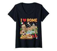 Femme Souvenir de Voyage « I Love Rome Italy » T-Shirt avec Col en V