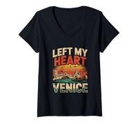 Femme Souvenir de voyage « Left My Heart in Venice Italy » T-Shirt avec Col en V