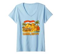 Femme Souvenir de voyage Pyramide du Caire Égypte Grand Sphinx de Gizeh T-Shirt avec Col en V