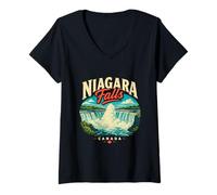 Femme Souvenir de Voyage Vintage des Chutes du Niagara Canada T-Shirt avec Col en V