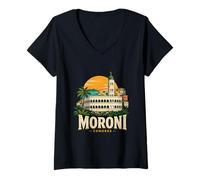 Femme Souvenir de Voyage Vintage Moroni Comores T-Shirt avec Col en V