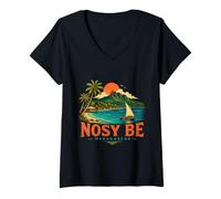 Femme Souvenir de Voyage Vintage Nosy Be Madagascar T-Shirt avec Col en V