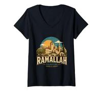 Femme Souvenir de Voyage Vintage Ramallah Palestine T-Shirt avec Col en V