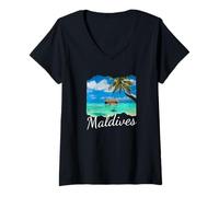 Femme Souvenir des Maldives T-Shirt avec Col en V
