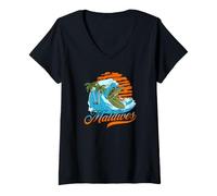 Femme Souvenir des Maldives T-Shirt avec Col en V