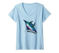 Femme Souvenir des Maldives T-Shirt avec Col en V