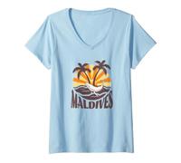 Femme Souvenir des Maldives T-Shirt avec Col en V