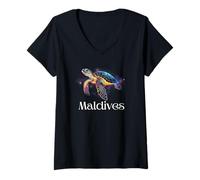 Femme Souvenir des Maldives T-Shirt avec Col en V
