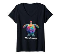 Femme Souvenir des Maldives T-Shirt avec Col en V