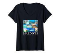 Femme Souvenir des Maldives T-Shirt avec Col en V