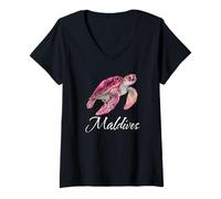 Femme Souvenir des Maldives T-Shirt avec Col en V