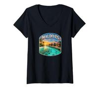 Femme Souvenir des Maldives T-Shirt avec Col en V