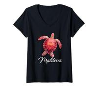 Femme Souvenir des Maldives T-Shirt avec Col en V