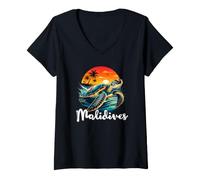 Femme Souvenir des Maldives T-Shirt avec Col en V