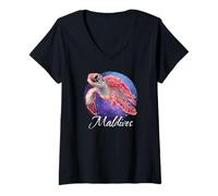Femme Souvenir des Maldives T-Shirt avec Col en V