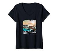 Femme Souvenir des Maldives T-Shirt avec Col en V