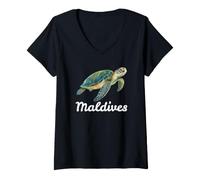 Femme Souvenir des Maldives T-Shirt avec Col en V