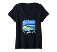 Femme Souvenir des Maldives T-Shirt avec Col en V