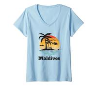 Femme Souvenir des Maldives T-Shirt avec Col en V