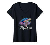 Femme Souvenir des Maldives T-Shirt avec Col en V
