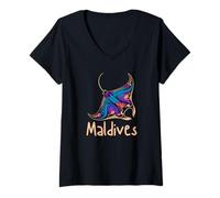 Femme Souvenir des Maldives T-Shirt avec Col en V