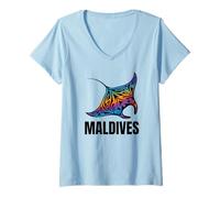 Femme Souvenir des Maldives T-Shirt avec Col en V
