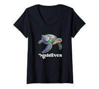 Femme Souvenir des Maldives T-Shirt avec Col en V
