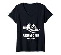 Femme Souvenir des Montagnes d'Oregon de Redmond, Vacances d'hiver T-Shirt avec Col en V