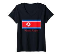 Femme Souvenir du Drapeau coréen de la Corée du Nord T-Shirt avec Col en V