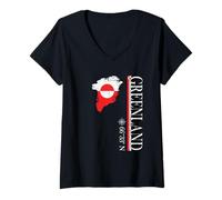 Femme Souvenir du Drapeau du Groenland - Aventure Nordique T-Shirt avec Col en V
