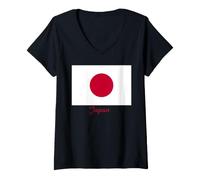 Femme Souvenir du Drapeau du Japon T-Shirt avec Col en V
