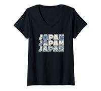 Femme Souvenir du Japon Grande Vague Off Kanagawa Hokusai Vintage T-Shirt avec Col en V