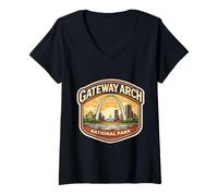 Femme Souvenir du Parc National Gateway Arch Missouri T-Shirt avec Col en V