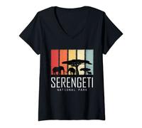 Femme Souvenir du Parc National Tanzanie Afrique Safari Serengeti T-Shirt avec Col en V