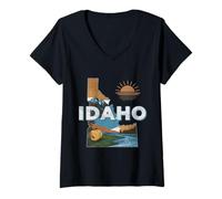 Femme Souvenir fluvial pittoresque des montagnes de pommes de terre de l'État de l'Idaho T-Shirt avec Col en V