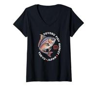Femme Souvenir Kanji au marché aux poissons de Toyosu, Tokyo, Japon T-Shirt avec Col en V