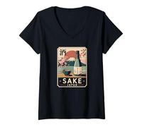 Femme Souvenir Kanji du Japon Vintage Mont Fuji Rétro Kanji T-Shirt avec Col en V
