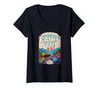 Femme Souvenir Kanji Train de la Saison des pluies du Japon T-Shirt avec Col en V