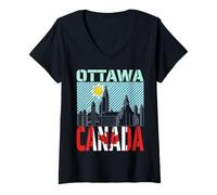 Femme Souvenir marquant de la Ligne d'horizon d'Ottawa, du Canada, de la Campagne et de la Ville T-Shirt avec Col en V