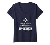 Femme Souvenir Pays Basque Cadeau Humour Pays Basque T-Shirt avec Col en V, Bleu Marine, S