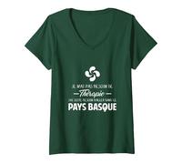 Femme Souvenir Pays Basque Cadeau Humour Pays Basque T-Shirt avec Col en V, Vert Forêt, S