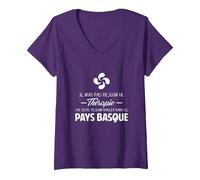 Femme Souvenir Pays Basque Cadeau Humour Pays Basque T-Shirt avec Col en V, Violet, S