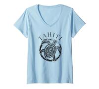 Femme Souvenir Polynésie française Tortue Tahiti T-Shirt avec Col en V